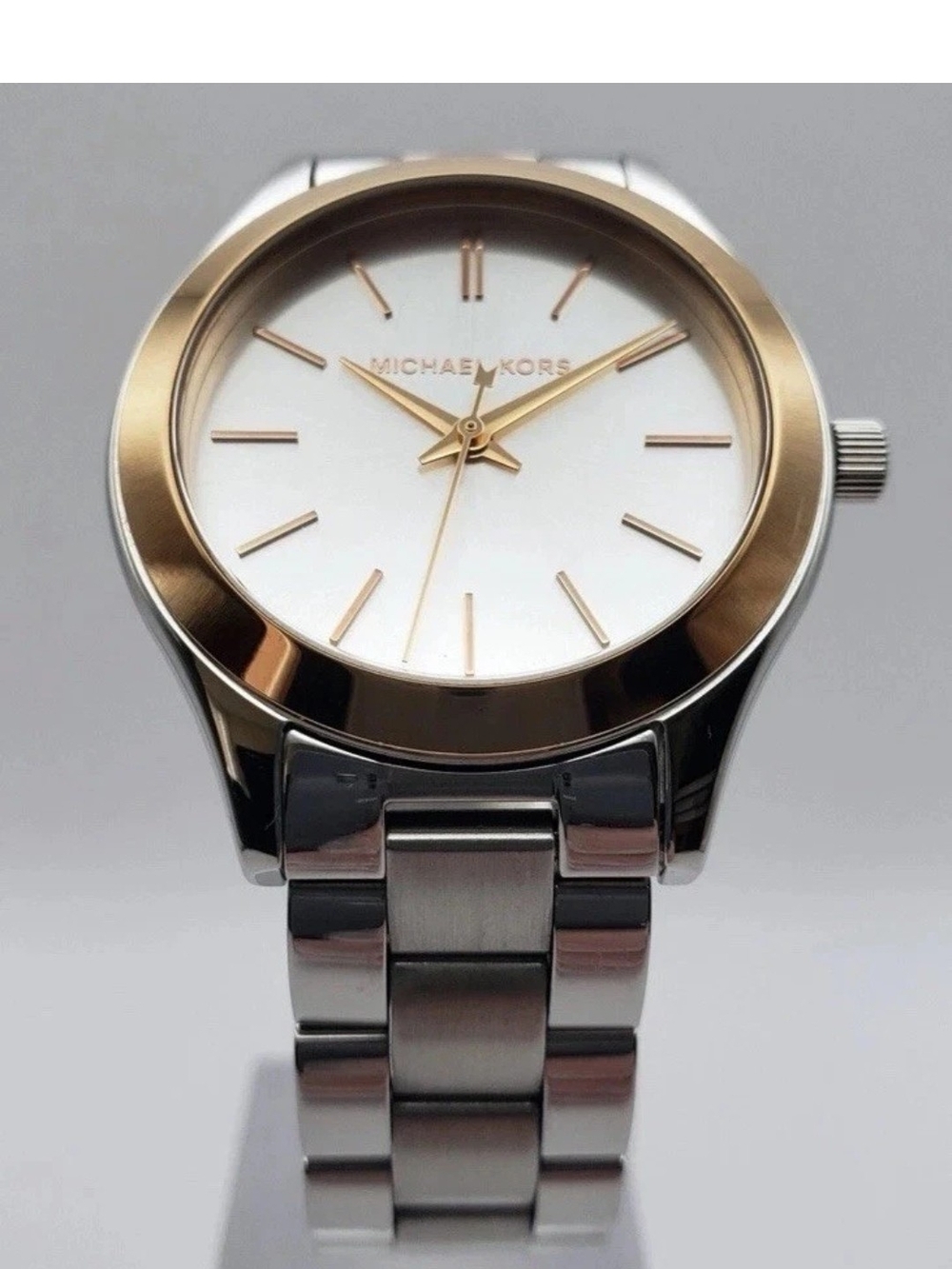 Michael Kors Two-Tone Men's Bracelet Watch — White Dial, Gold Accents